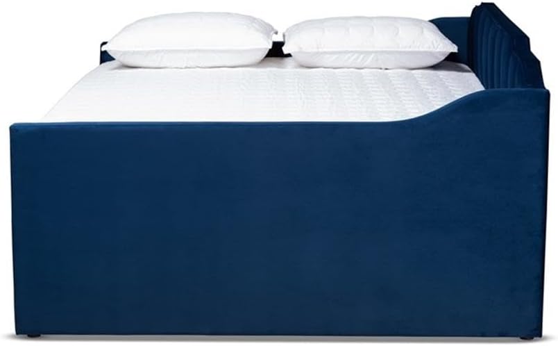 Baxton Studio Lennon Modern and Contemporary Navy Blue Velvet Fabric Upholstered Queen Size Daybed with Trundle