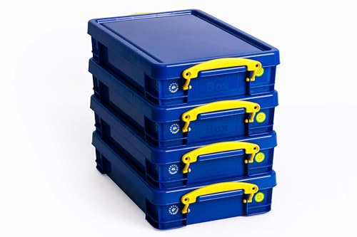 Really Useful Box 5x4-Litres A4 Opaque Blue Storage Boxes - Lockable Lid, Stackable, Food-Safe, and Temperature-Resistant - Ideal for Documents and More