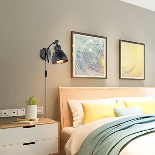 BANGANMA Plug in Wall Sconces Set of 2,Vintage Industrial Black Wall Sconce with Plug in Cord and On Off Switch,Metal Wall Mount Light Fixture for Bedside Bedroom Living Room - Image 4