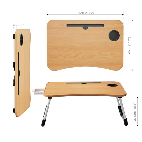 Image of Lap Desk Bed Trays for Eating and Laptops Breakfast in Bed Tray for Sofa /Couch /Study /Reading /Writing with Cup Holder /Drawer On Low Sitting Floor Large Portable Foldable (Walnut Beige)
