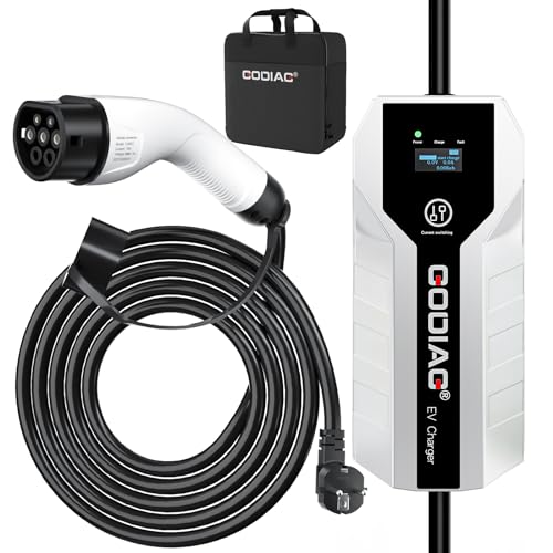 GODIAG Tragbares EV Ladekabel Typ 2 6M/20ft Strom Typ 2 Ladekabel 8/10/13/16A EU Standard Schuko 2-Pin Ladegerät Elektroauto 