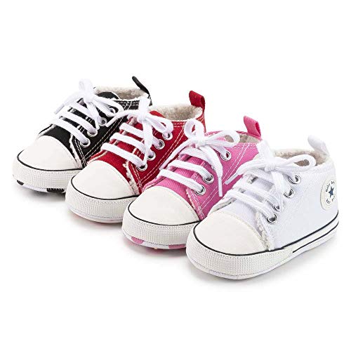 BiBeGoi Unisex Infant Baby Boys Girls Canvas Sneaker High Top Ankle Plus Cashmere Soft Anti-Slip Sole Newborn Toddler First Walkers Crib Denim Cotton Shoes