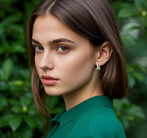 SLUYNZ 925 Sterling Silver Green CZ Bow Hoop Earrings for Women Teen Girls Love Bow Hoop Earrings Huggie2