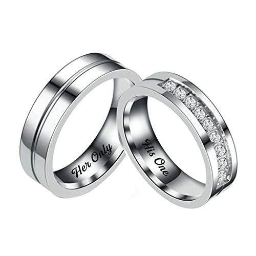 Aliance de Mariage en Acier, Alliance avec Gravure 'Her Only et His One' Taille 51.5 et Taille 54 Bague de Promesse Couple