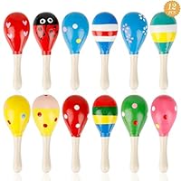 Drepint 12 x Maracas Rasseln, miniaturige Holzmaracas für Kinder, pädagogisches Musikspielzeug, Sand-Shaker