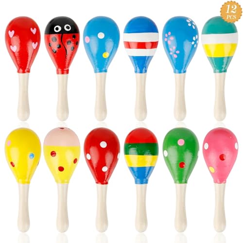 Drepint 12 x Maracas Rasseln, miniaturige Holzmaracas für Kinder,...