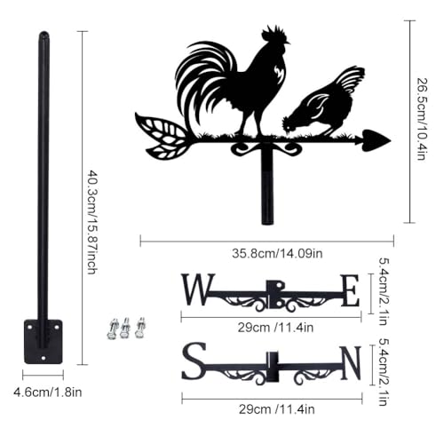 SUPERDANT Rooster Weather Vane for Roof Rooster Metal Weathervane Chicken Wind Vanes for Sheds Black Wind Direction Indicator for Farmhouse Yard Farm Shed Garden Decoration - Image 2