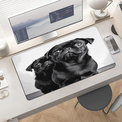 Alfombrilla de ratón grande de goma con diseño de perro pug miniatura 6