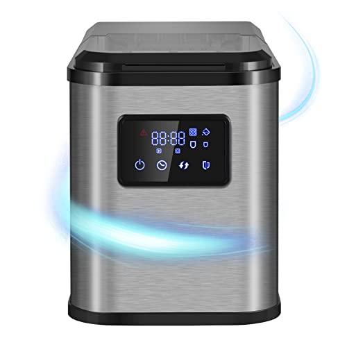 WOLTU Eiswürfelmaschine Eiswürfelbereiter, 9 Eiswürfel/9,5 Min., 12-15 kg/24 Stunden, 2 Eiswürfelgrößen, 2 L Wassertank, mit Timer Uhrzeit Selbstreinigungsfunktion, EM05sb