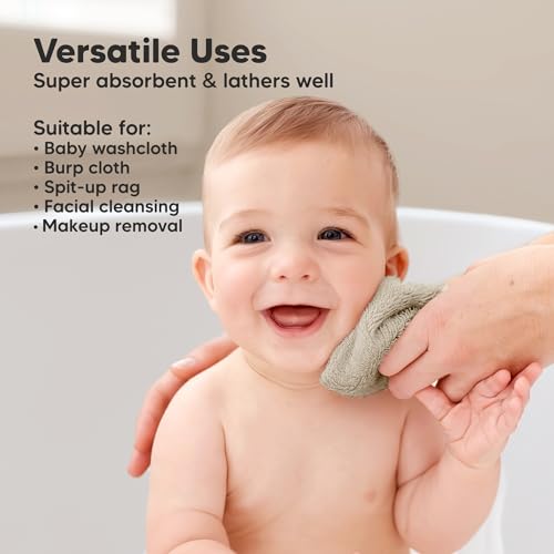 Image of 6-Pack Baby Washcloths - Soft Absorbent Viscose from Bamboo Washcloths for Face, Body, Baby Towels for Newborn, Kids, Toddlers, Infant, Gentle on Sensitive Skin, 10x10 Reusable Face Towels (Khaki)