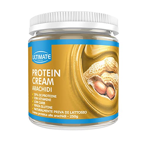 Ultimate Italia - Crema proteica al 35% spalmabile, senza zuccheri - 250g - gusto arachidi - poche calorie, senza glutine, con vitamine