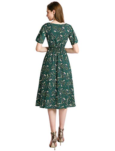 Image of Gardenwed Chiffon Floral Dresses Summer Midi Wedding Guest Dress V Neck for Women Elastic Waist
