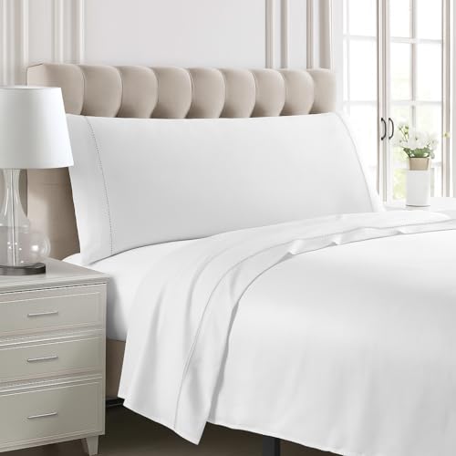 NORA HOME Juego de Sabanas 135x190 Algodón Satén de 300 Hilos Calidad Hotel 5* + 2 Fundas Almohada + Sabana Bajera Ajustable. Sabanas 135 x 200 Blancas para Cama 135 con Vainica - Verona