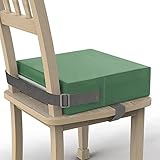 Picture of Toddler Booster Seat for Dining Table, PU Washable Double Safe Straps Non-Slip Bottom Booster Seat Dining Toddler, Portable Travel Increasing Cushion (Dark Green)