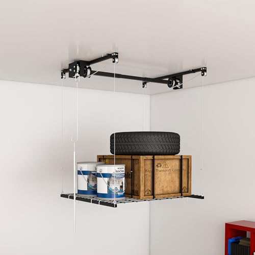 Adjustable Garage Ceiling Storage Rack 4×4 ft Steel