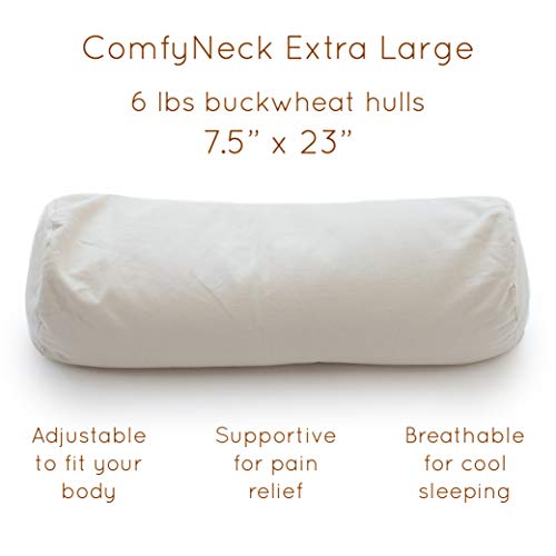 Comfycomfy Buckwheat Neck Pillow, Cylindrical Pillow For Side Sleeper Neck Support, X-Large Size (23” X 7.5”) Usa Buckwheat Hulls, Durable Organic Cotton Twill And Custom Percale Cotton Pillowcase #TOP1