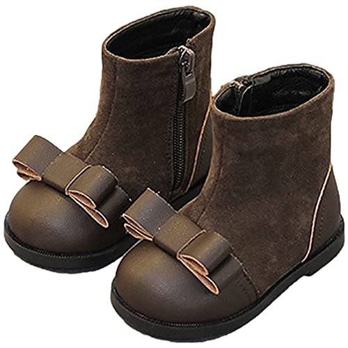 rismart Toddler Girl Ankle Boot Round Toe Little Kid Tie Bow Suede Bootie3
