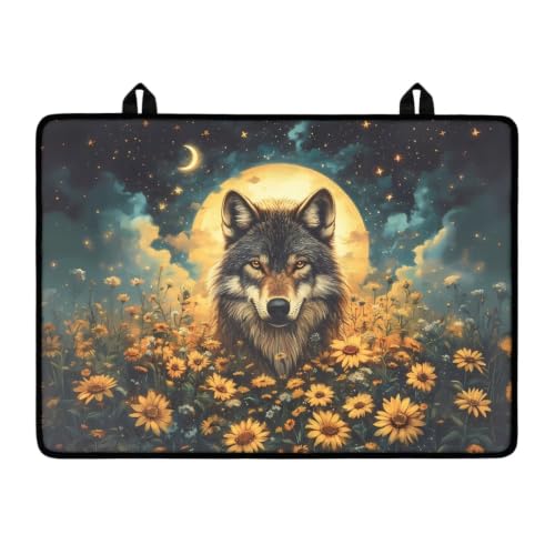 Image of Stove Top Covers for Electric Stove Anti-Scratch Flat Induction Cooktop Cover Mat Ceramic Glass Stove Top Protector with Rubber Backing, 29 x 21 Inch, Wolf Moon Planet Sunflower