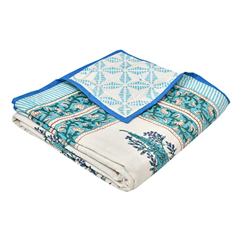 Image of BLOCKS OF INDIA Hand Block Printed Cotton Summer Single Size Reversible Printed Malmal Dohar (Blue Buta)