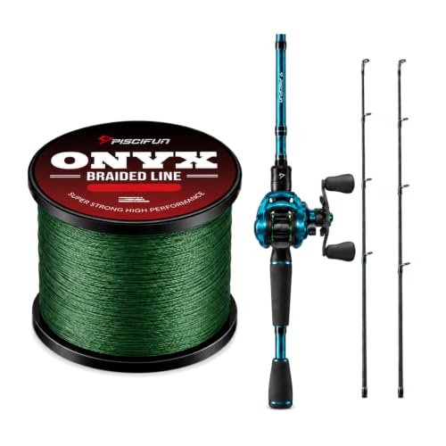 Piscifun Braided Line Bundle with Baitcasting Rod and Reel Combo, Green