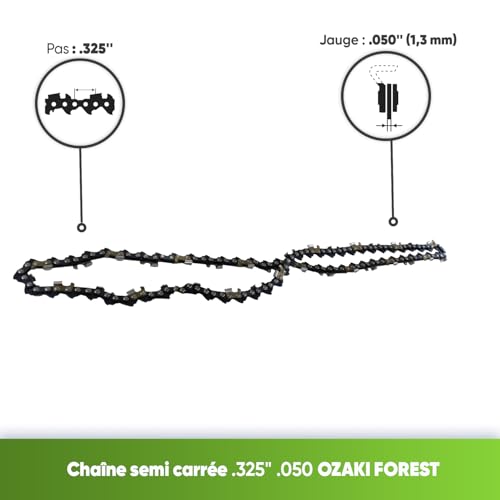 Chaîne de tronçonneuse .325 jauge 1.3mm avec gouges semi-carrées Ozaki 72 maillons