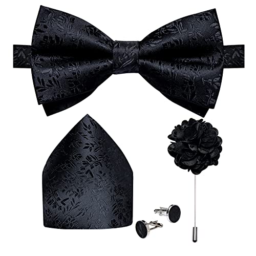 Image of DiBanGu Pre-Tied Bow Ties for Men Silk Adjustable Tuxedo Bowties Pocket Square Cufflinks Set with Lapel Pin Jacquard Woven