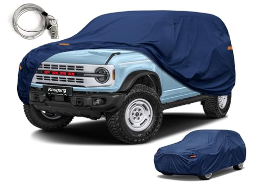 Image of Kaugung Custom Fit Car Cover for Ford Bronco 4 Door 4Dr, Heavy Duty Waterproof All Weather Outdoor Protection, Breathable Full Exterior Cover with Vent, Rain Sun Snow UV Proof