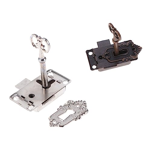 HYTROVE 2個 アンティーク調キャビネットロック 鍵付き家具用錠 前飾り付き耐久性ジンク合製 食器棚 ドア ロック ヴィンテージ木箱 ジュエリ