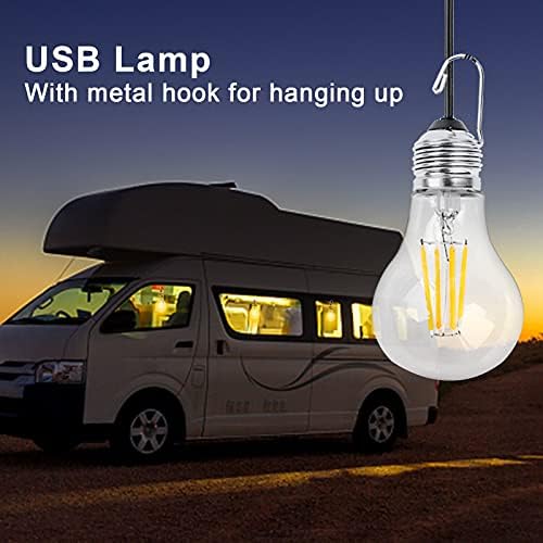 BRIMAX A60 LED Light Bulbs USB Powered Dimmable 3W 270lm Warm White LED Lantern lamp for Fishing Boat Car Truck Camping, Outdoor Portable Bulb, Emergency Light, Children Bed Lamp, Night Light, 2 Pack
