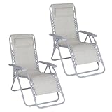 MONTY Set de 2 Sillones Non Gravity de Acero Color Beige. Tejido Reforzado Textileno 2X1. con abatimiento Progresivo y posición de Bloqueo. Pintura epoxy anticorrosión. Medidas 65x90x105 cm.