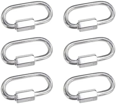 BuxiuGK 6Pcs M4 Quick Chain Links,304 Stainless Steel Heavy Duty D Shape Locking Quick Link Chain Connector Lock Screw Carabiner Max 70kg