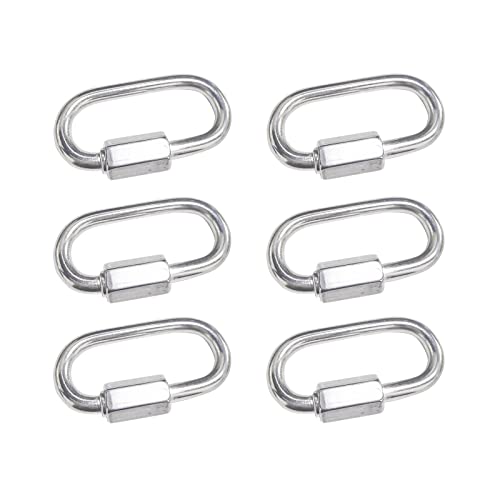 BuxiuGK 6Pcs M4 Quick Chain Links,304 Stainless Steel Heavy Duty D Shape Locking Quick Link Chain Connector Lock Screw Carabiner Max 70kg