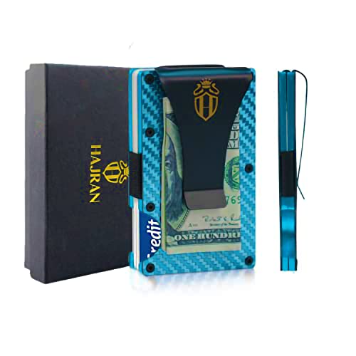 Hajran Wallets | Slim Minimalist Sophisticated Rfid Blocking Men’s Wallet | Men Carbon Fiber Credit Card Holder | Money Clip | Mens Easily Removable Money & Card | Anti-Theft Wallet (Blue) Haj002 #TOP1