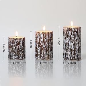 Eywamage Brown Pine Bark Flameless Pillar Candles with Remote, Farmhouse Battery Operated LED Wood Candles Set of 3 Eywamage Brown Pine Bark Flameless Pillar Candles with Remote Farmhouse Battery Operated LED Wood Candles Set of 3