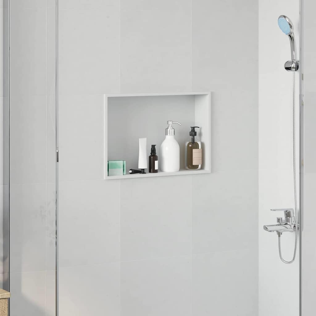 vidaXL Nicchia per doccia Bianco 45 x 30 x 9,5 cm Acciaio inossidabile, Design moderno del bagno, nicchia rettangolare per doccia, unità di stoccaggio resistente, ripiano minimalista