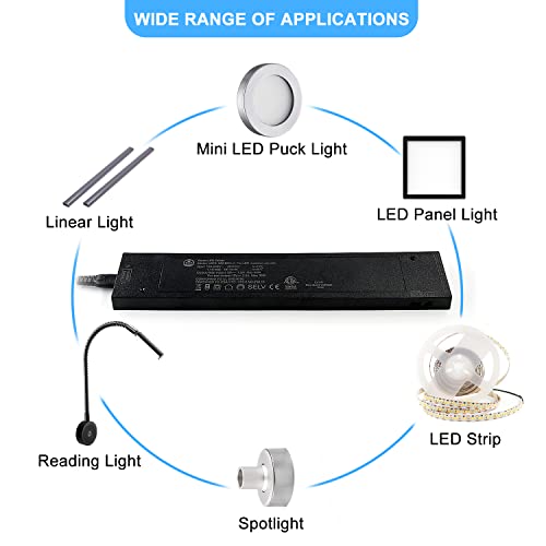 Image of VST 90W LED Power Supply, 100V-240V AC to 12V DC Low Voltage Transformer with 12V JST Ports, Durable Cabinet Light Power Adapter, ETL Listed, Black