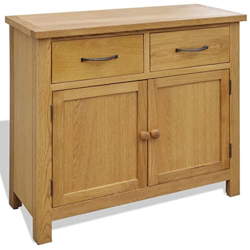 sephironlbb Aparador 90 x 33,5 x 83 cm de madera maciza de roble lacado, con 2 cajones y compartimentos, armario estrecho para pasillo y sala de estar, almacenamiento versátil