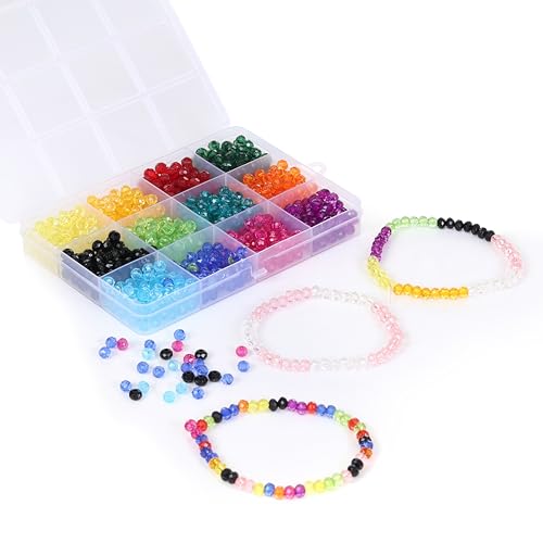 Image of Ambitieux DIY Bracelet Making Kit for Girls - 12 Types Colorful Beads with Charms, Elastic Thread, Earrings, Clasps & Rings - Jewellery Craft Kit for Kids, Birthday Return Gift, Rakhi Special Set for 2 3 4 5 6 7 8 9 10 years (6mm Crystal)
