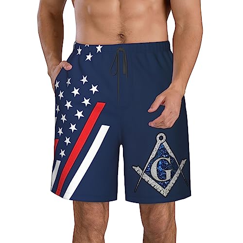 Free Mason Masonic Blue African Print Compass Men's Workout Running Shorts Lightweight Shorts with Pockets Quick Dry3