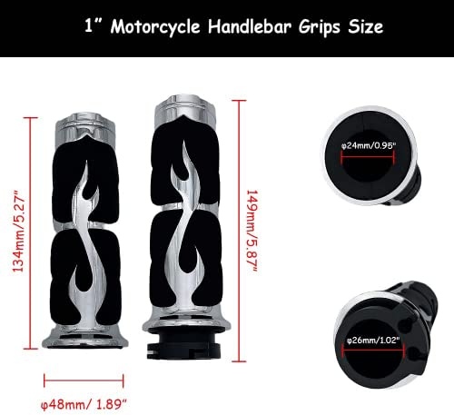 1" Motorcycle Handlebar Grips Bar Grip 24.5Mm 26Mm Thruster Grip For Harley Fx Xg Xlh Fxdwg Vrscaw By D1M (Chrome) #TOP4
