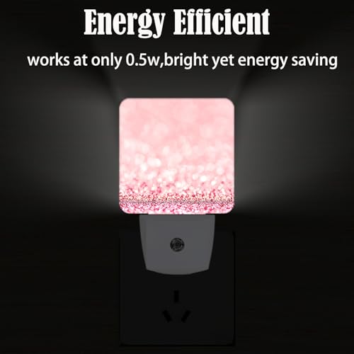 Image of Pink Glitter Night Light,Plug Into Wall for Boys Girls Bedroom Decorative Square Night Light Lamp 0.5w Sleep Friendly