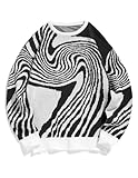 ZAFUL Mens Y2K Aesthetic Flame Graphic Casual Sweater Loose Knit Jumper Pullover Long Sleeve Crewneck Sweaters Black M Vortex Pattern