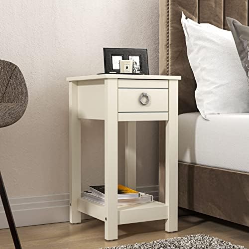 Yaheetech White Slim Bedside Table Set of 2, Narrow Wooden Nightstand