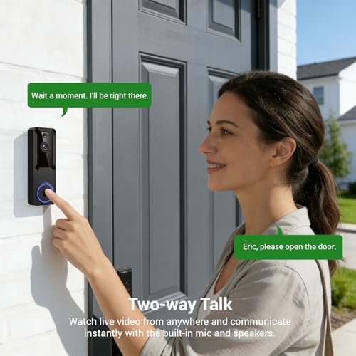 1080P Wireless Wi-Fi Video Doorbell Camera, Dome Home Security, Night Vision, Two-Way Audio, Cloud Storage, Smart AI Mot - Additional View
