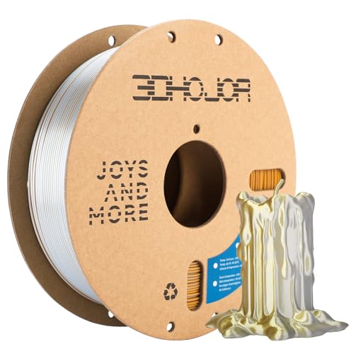 Image of 3DHoJor Silk PLA Filament 1.75mm Gold Silver Dual Color PLA 3D Printer Filament 2 in 1 Coextrusion 1KG Spool(2.2lbs) 3D Printing Filament Dimensional Accuracy + /- 0.03mm Fits for Most FDM 3D Printers