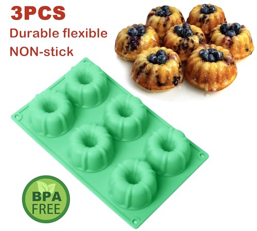image for Zorazio 3Pcs Mini Bundt Cake Pan Silicone Original Bundt Pan, 6Cavity 