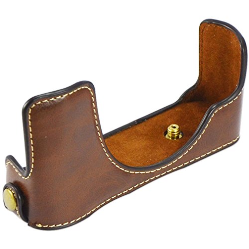 First2Savvv Xjpt-X20-D10 Dark Brown Leather Half Camera Case Bag Cover Base For Fuji Fujifilm Finepix X20.X10 + Dark Brown Camera Strap #TOP1