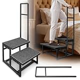 Euisiant 2-Step Stool with Handles for Elderly, Heavy Duty Stainless Steel Non-Slip Step Stool (Black, with Extra Handle)