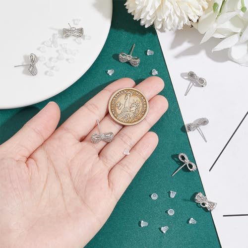 BENECREAT 8Pcs Real Platinum Plated Cubic Zirconia Earring Stud - Image 3