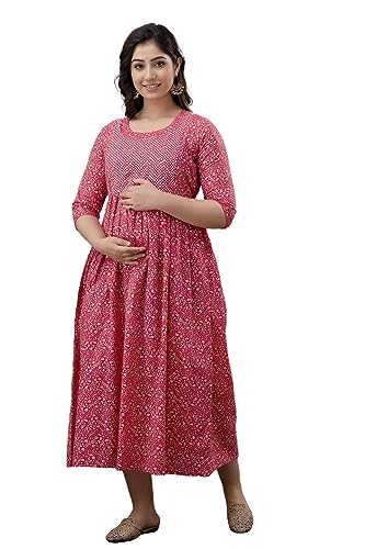 Image of The Moon Star Women's Cotton Floral Printed Anarkali Maternity Feeding Kurti | Breastfeeding Dress for Mothers | Zipper Feeding Kurti, Nursing Kurti, Comfortable and Trendy Maternity Wear